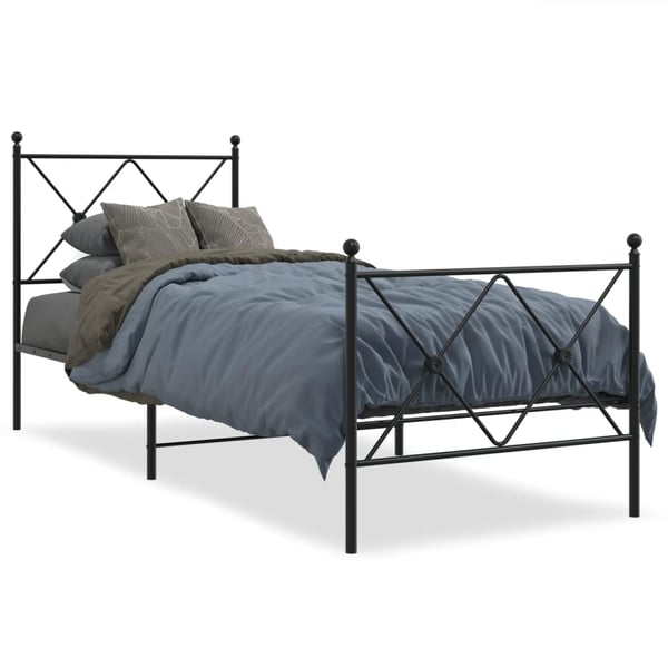 vidaXL Sengeramme i metall med hode- og fotgavl svart 75x190 cm