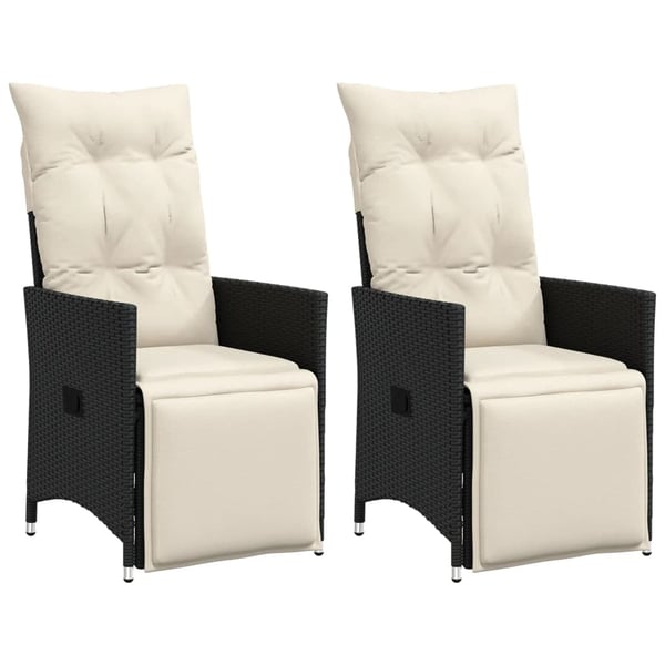 vidaXL havestole med hynder 2 stk. justerbart ryglæn polyrattan sort