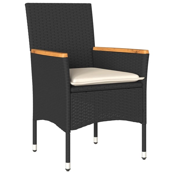 vidaXL spisebordssæt til haven 3dele m. hynder polyrattan og glas sort