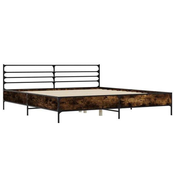 vidaXL Sengeramme røkt eik 200x200 cm konstruert tre og metall