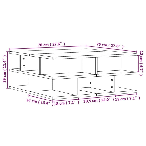vidaXL Salongbord røkt eik 70x70x29 cm konstruert tre