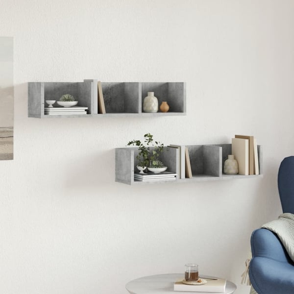 vidaXL Veggskap 2 stk betonggrå 75x18x16,5 cm konstruert tre