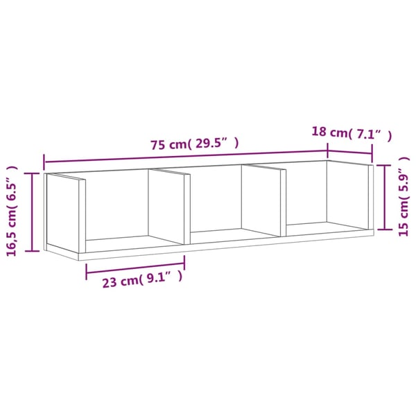 vidaXL Veggskap 2 stk betonggrå 75x18x16,5 cm konstruert tre