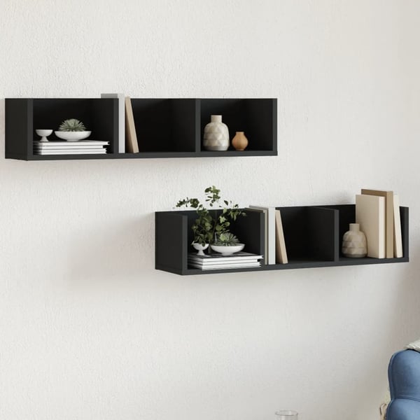 vidaXL Seinäkaapit 2 kpl musta 75x18x16,5 cm tekninen puu