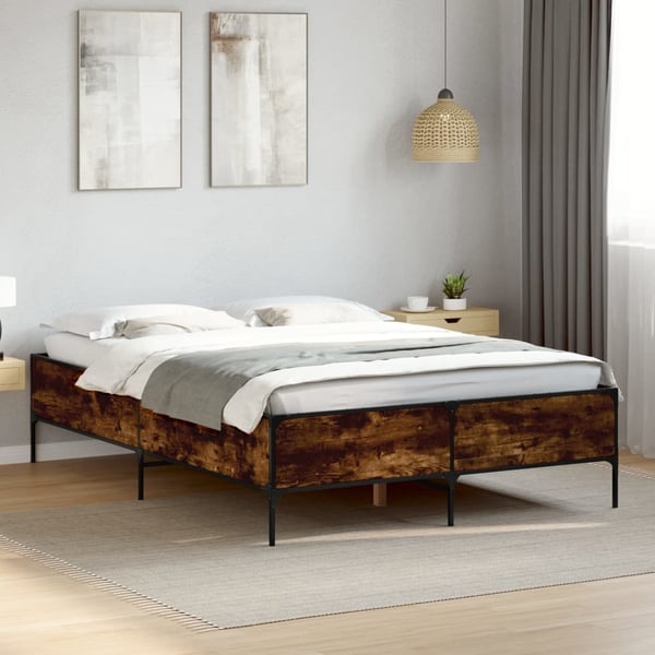 vidaXL Sengeramme røkt eik 140x200 cm konstruert tre og metall