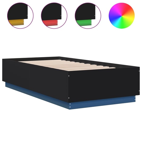 vidaXL Sengeramme med LED-lys svart 90x190 cm konstruert tre