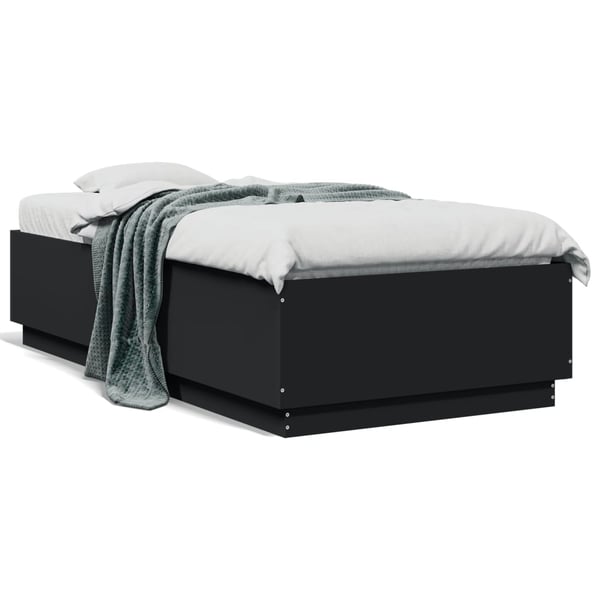 vidaXL Sengeramme med LED-lys svart 90x190 cm konstruert tre