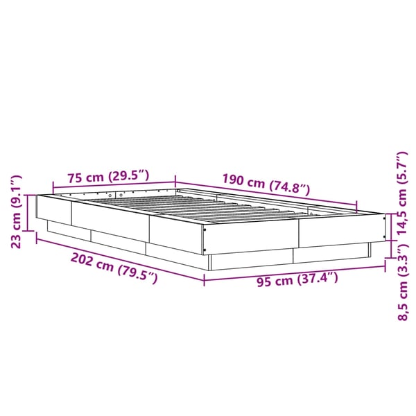 vidaXL sengeramme 75x190 cm konstrueret træ røget egetræsfarve