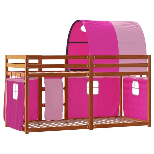 vidaXL køjeseng med gardiner 75x190 cm massivt fyrretræ pink