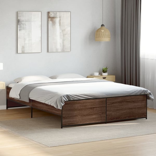 vidaXL Sengeramme brun eik 150x200 cm konstruert tre og metall