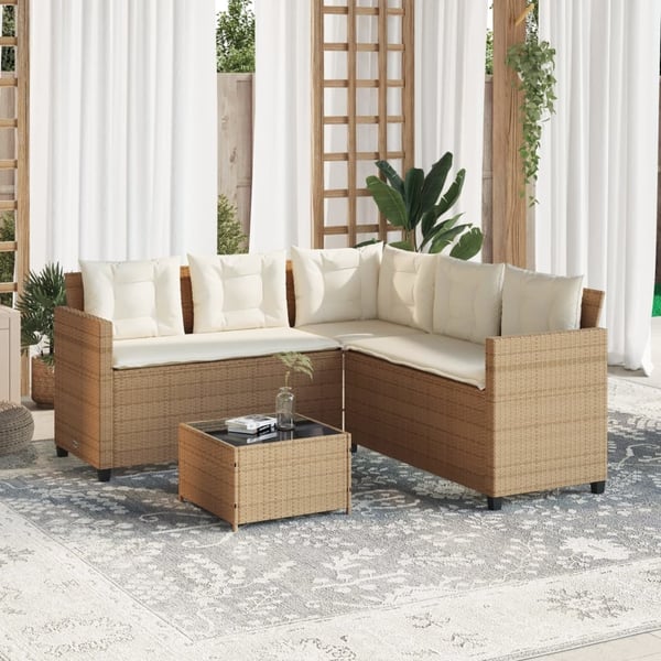 vidaXL havesofa med bord og hynder L-formet polyrattan beige