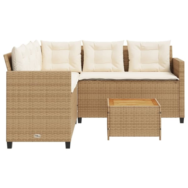 vidaXL havesofa med bord og hynder L-formet polyrattan beige