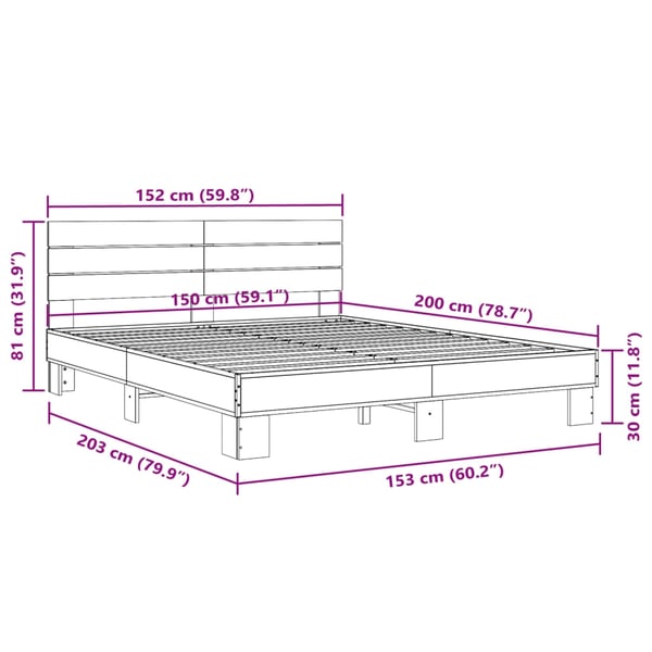 vidaXL Sengeramme grå sonoma 150x200 cm konstruert tre og metall