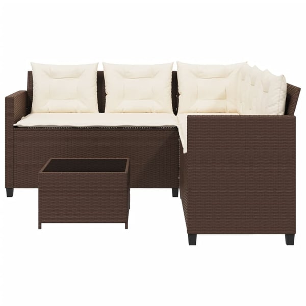 vidaXL havesofa med bord og hynder L-formet polyrattan brun