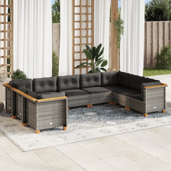 vidaXL sofasæt til haven 9 dele med hynder polyrattan grå