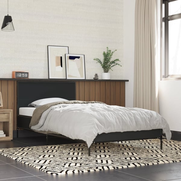 vidaXL sengeramme 90x200 cm konstrueret træ og metal sort