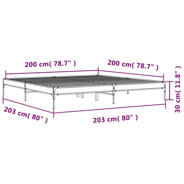 vidaXL Sengeramme grå sonoma 200x200 cm konstruert tre og metall