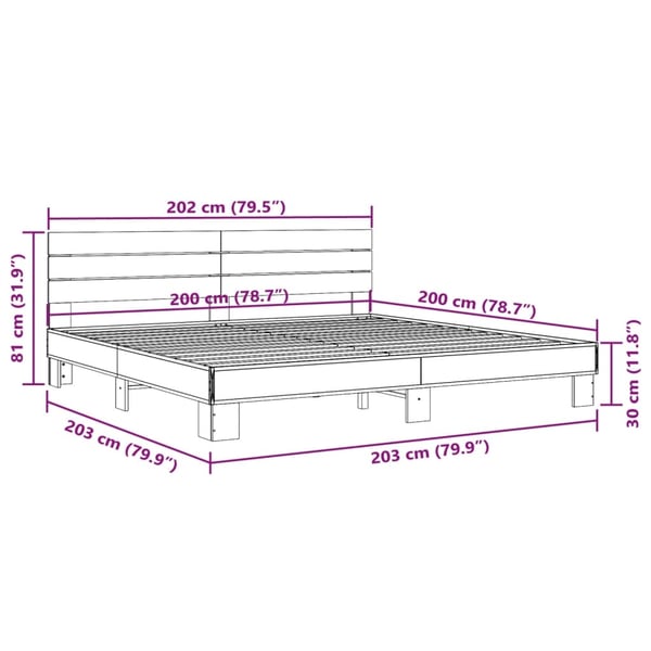 vidaXL Sengeramme grå sonoma 200x200 cm konstruert tre og metall