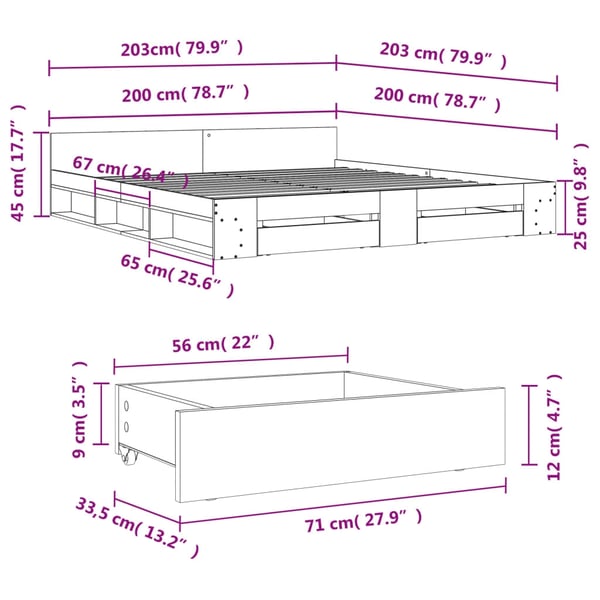 vidaXL sengeramme med skuffer 200x200 cm konstrueret træ hvid