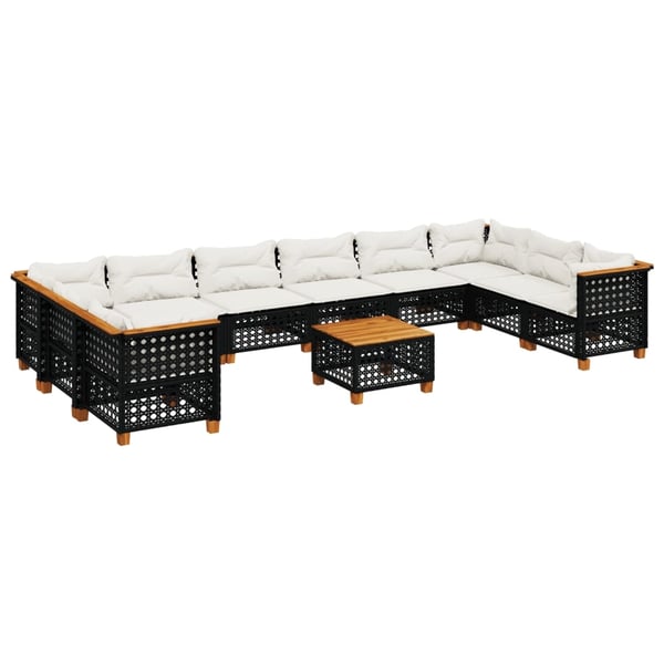 vidaXL sofasæt til haven 11 dele med hynder polyrattan sort