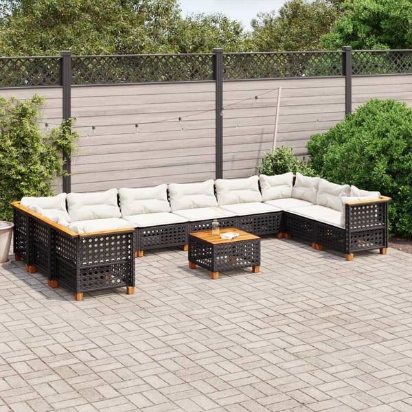 vidaXL sofasæt til haven 11 dele med hynder polyrattan sort