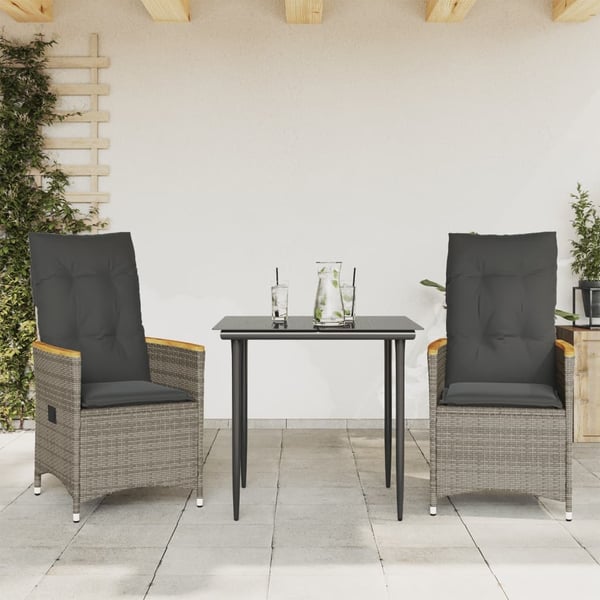 vidaXL havelænestole 2 stk. med hynder polyrattan grå