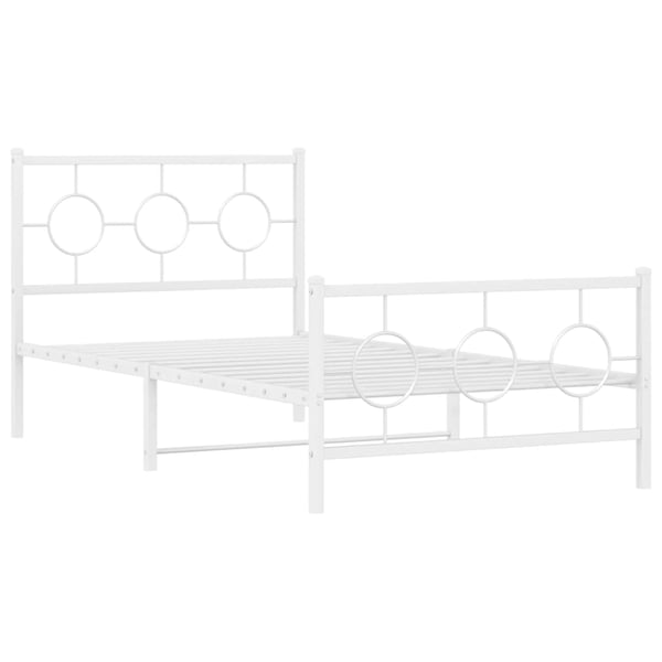 vidaXL sengeramme med sengegavl og fodgærde 100x200 cm metal hvid