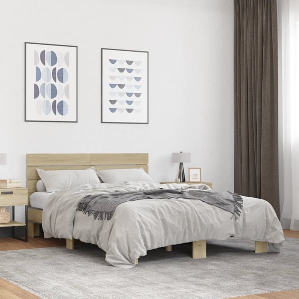 vidaXL sengestel 120x200 cm konstrueret træ og metal sonoma-eg