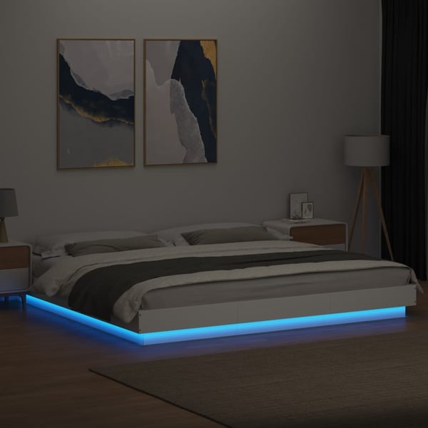 vidaXL Sengeramme med LED-lys hvit 200x200 cm konstruert tre
