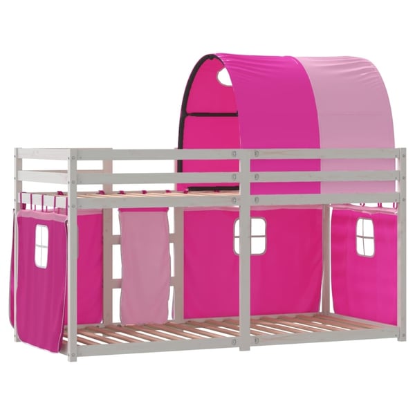 vidaXL Køyeseng med gardiner rose 80x200 cm heltre furu