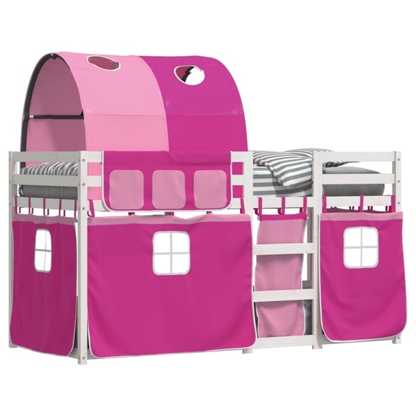 vidaXL Køyeseng med gardiner rose 80x200 cm heltre furu
