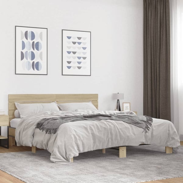 vidaXL Sengeramme sonoma eik 200x200 cm konstruert tre og metall