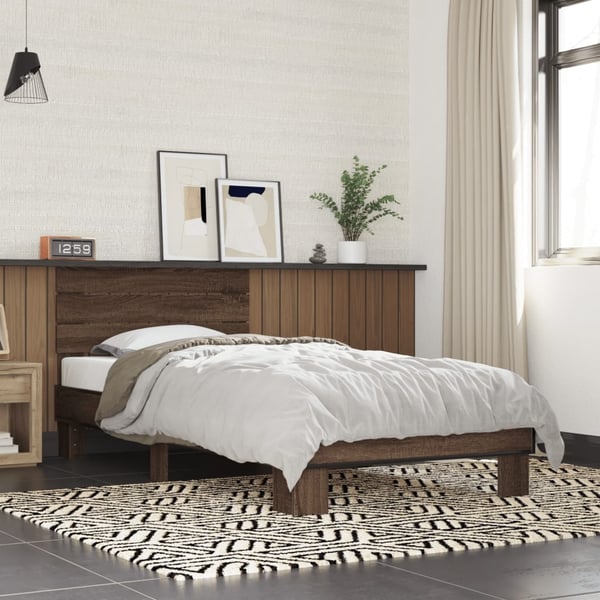 vidaXL Sengeramme brun eik 90x200 cm konstruert tre og metall