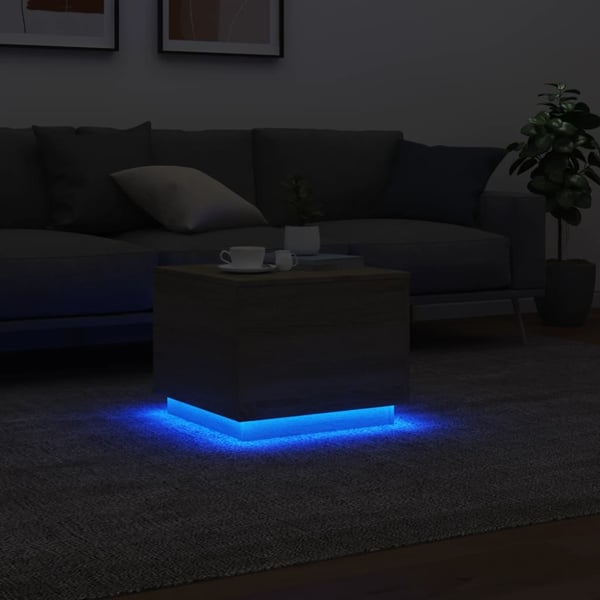 vidaXL Salongbord med LED-lys sonoma eik 50x50x40 cm