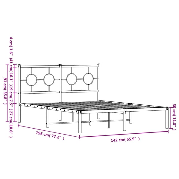 vidaXL sengeramme med sengegavl 135x190 cm metal hvid