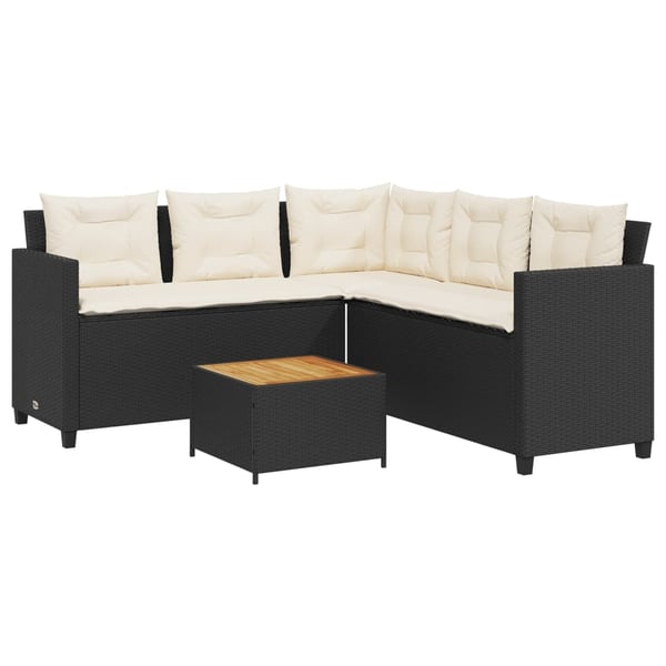 vidaXL havesofa med bord og hynder L-formet polyrattan sort