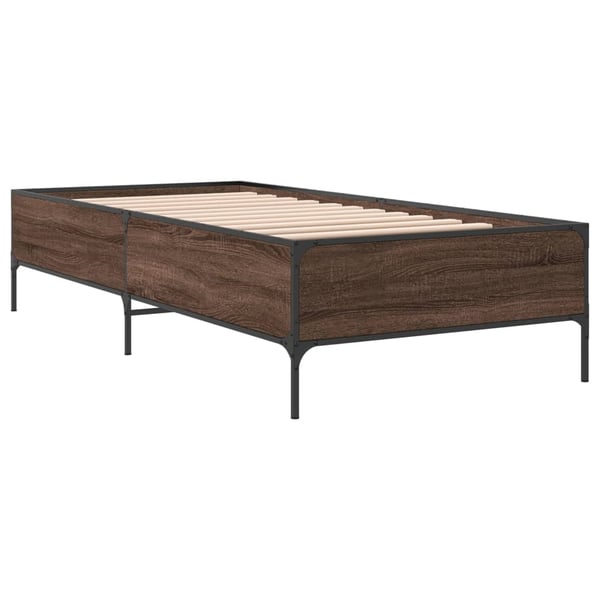 vidaXL Sengeramme brun eik 100x200 cm konstruert tre og metall