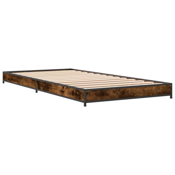 vidaXL Sengeramme røkt eik 100x200 cm konstruert tre og metall