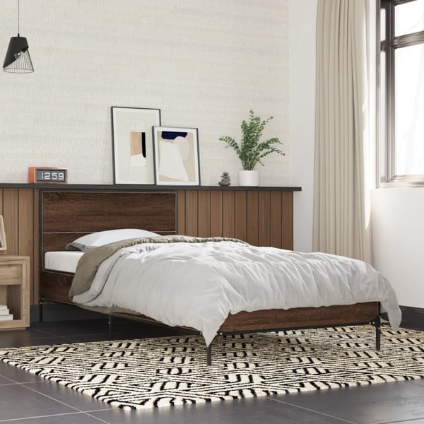 vidaXL Sengeramme brun eik 90x190 cm konstruert tre og metall