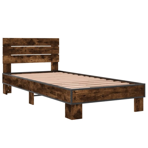 vidaXL Sengeramme røkt eik 90x200 cm konstruert tre og metall