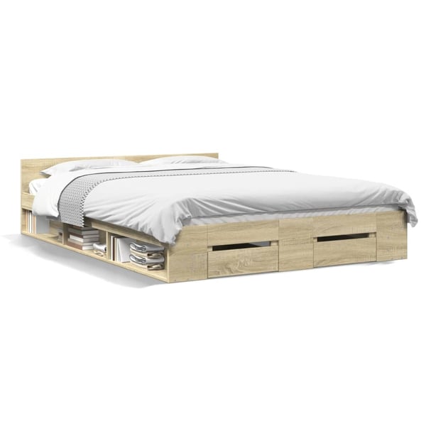 vidaXL Sengeramme med skuffer sonoma eik 140x190 cm konstruert tre