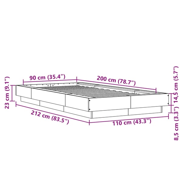 vidaXL Sengeramme sonoma eik 90x200 cm konstruert tre