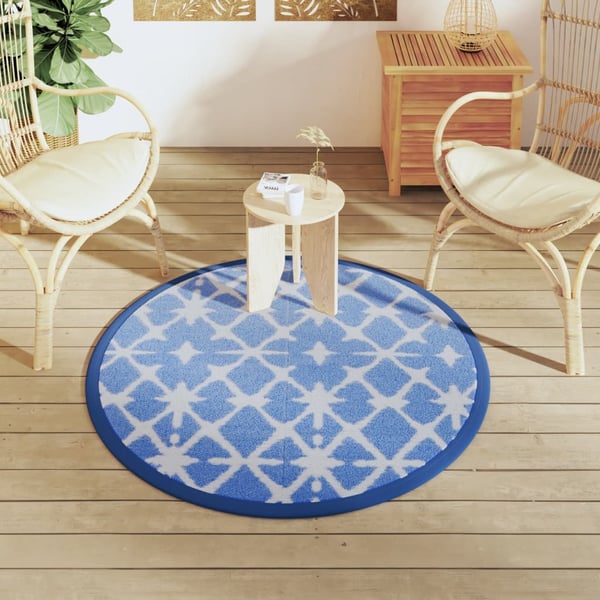 vidaXL Uteteppe ARAKIL blå og hvit Ø120 cm PP