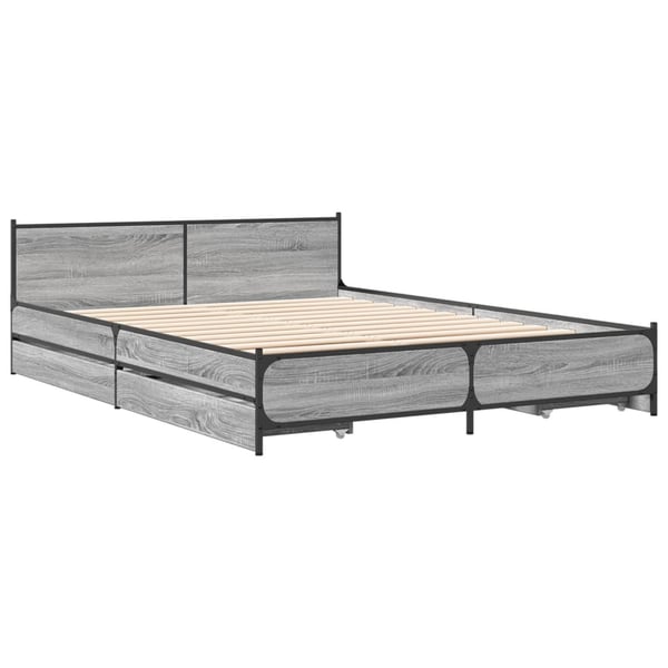 vidaXL Sengeramme med skuffer grå sonoma 135x190 cm konstruert tre