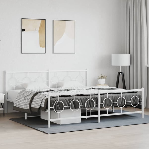 vidaXL sengeramme med sengegavl og fodgærde 193x203 cm metal hvid