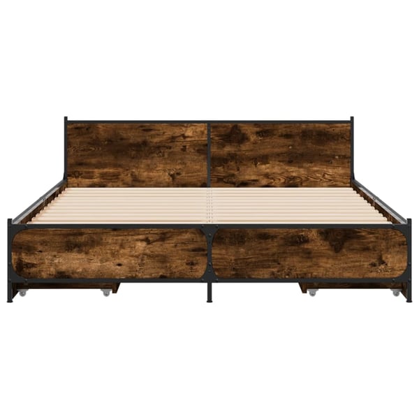 vidaXL Sengeramme med skuffer røkt eik 135x190 cm konstruert tre