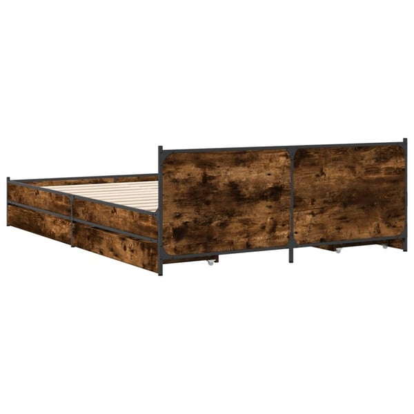 vidaXL Sengeramme med skuffer røkt eik 135x190 cm konstruert tre