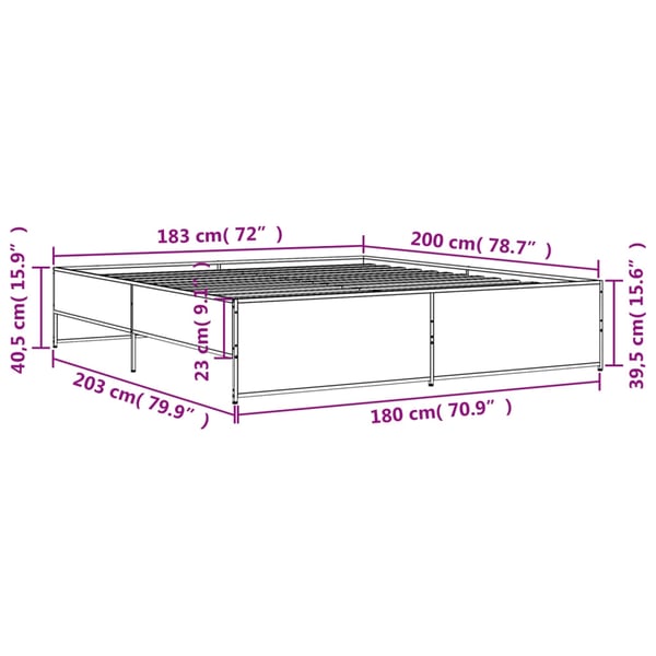 vidaXL sengestel 180x200 cm konstrueret træ og metal brun egetræ