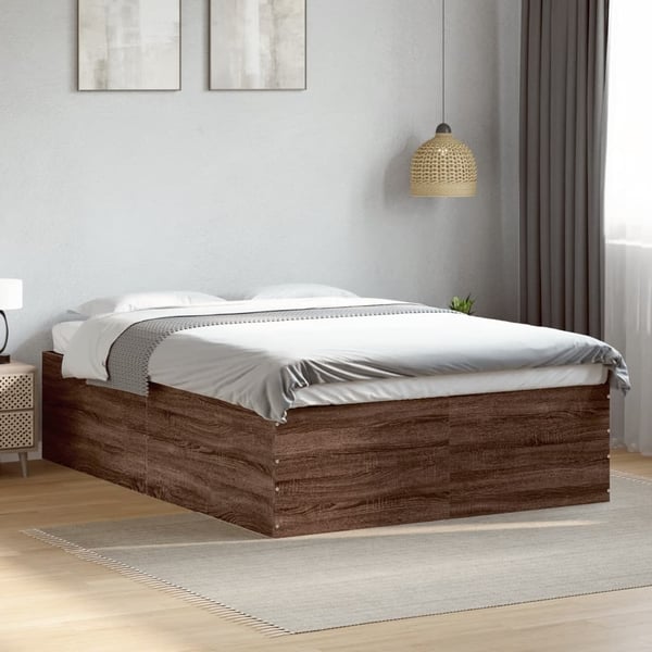 vidaXL sengestel 135x190 cm konstrueret træ brun eg