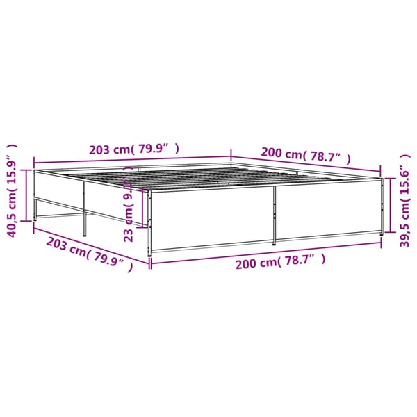 vidaXL Sengeramme sonoma eik 200x200 cm konstruert tre og metall